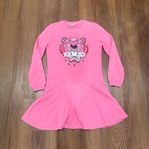 Kenzo Kids Embroidered Logo Tiger Pink Sweater Dress 16 A